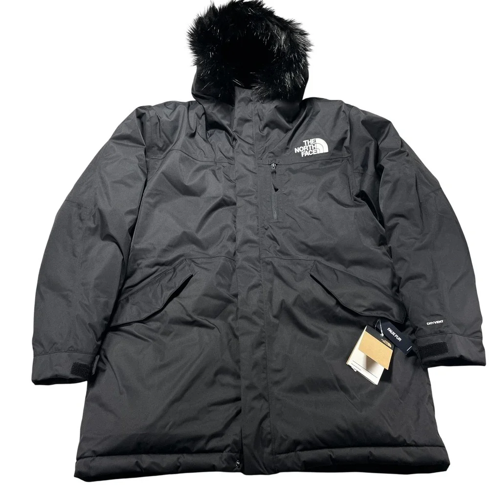 The North Face Bedford Down Parka Coat Mens XL Black Faux Fur Hooded DryVent NEW